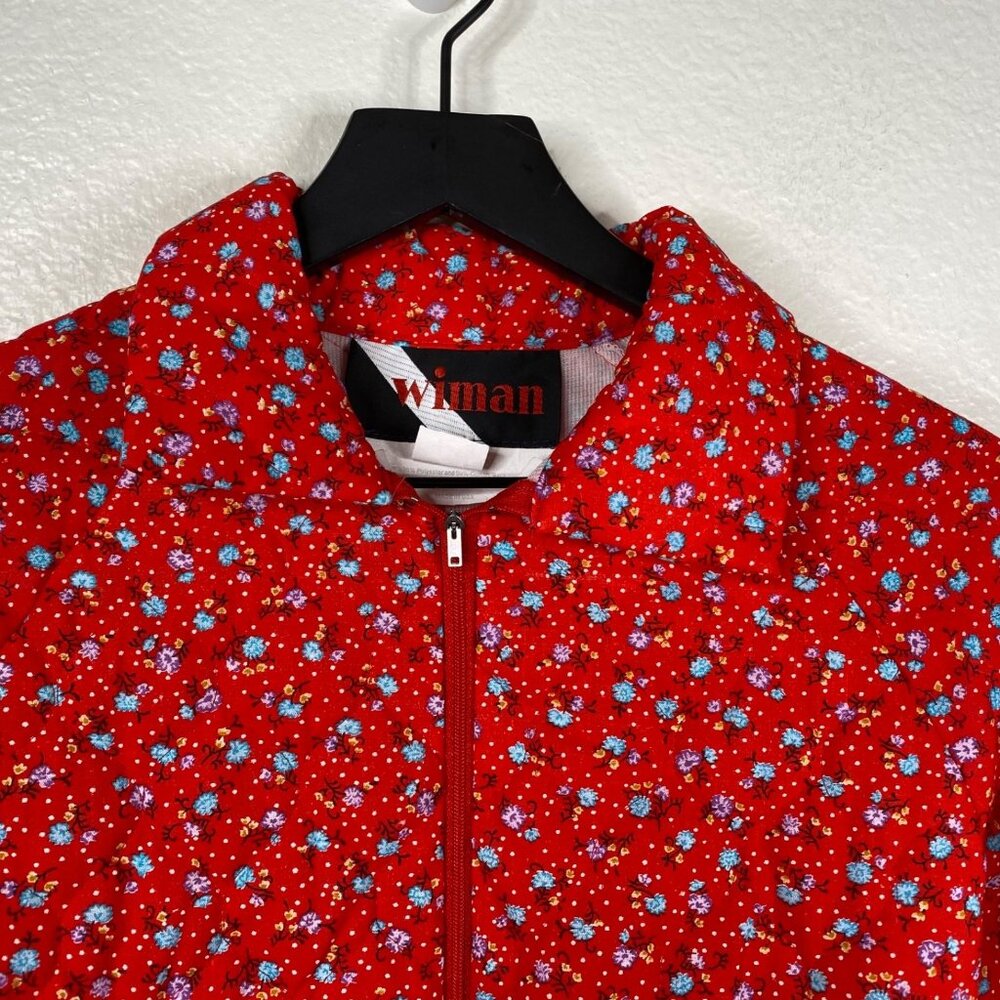 Vintage Wiman Red Floral Quilted Jumpsuit Sz Small Cottage Pajama Tie Waist 80s - Picture 4 of 15